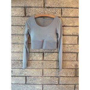Light Blue Long-Sleeve Crop Top With Wide Waistband